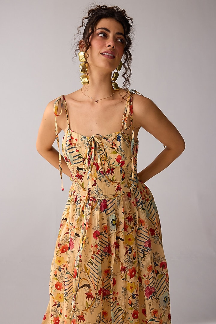 Beige Chiffon Corset Maxi Summer Dress by Verb by Pallavi Singhee at Pernia's Pop Up Shop 2026