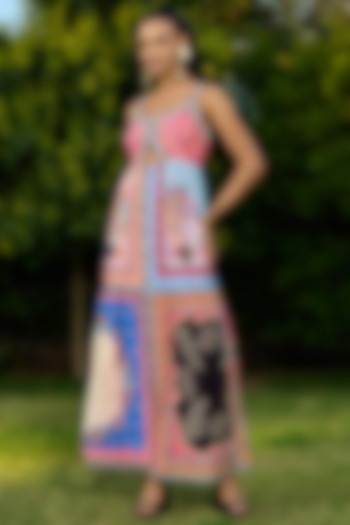 Multi-Colored Checkish Voil Color Blocked Maxi Vacation Dress by Verb by Pallavi Singhee at Pernia's Pop Up Shop