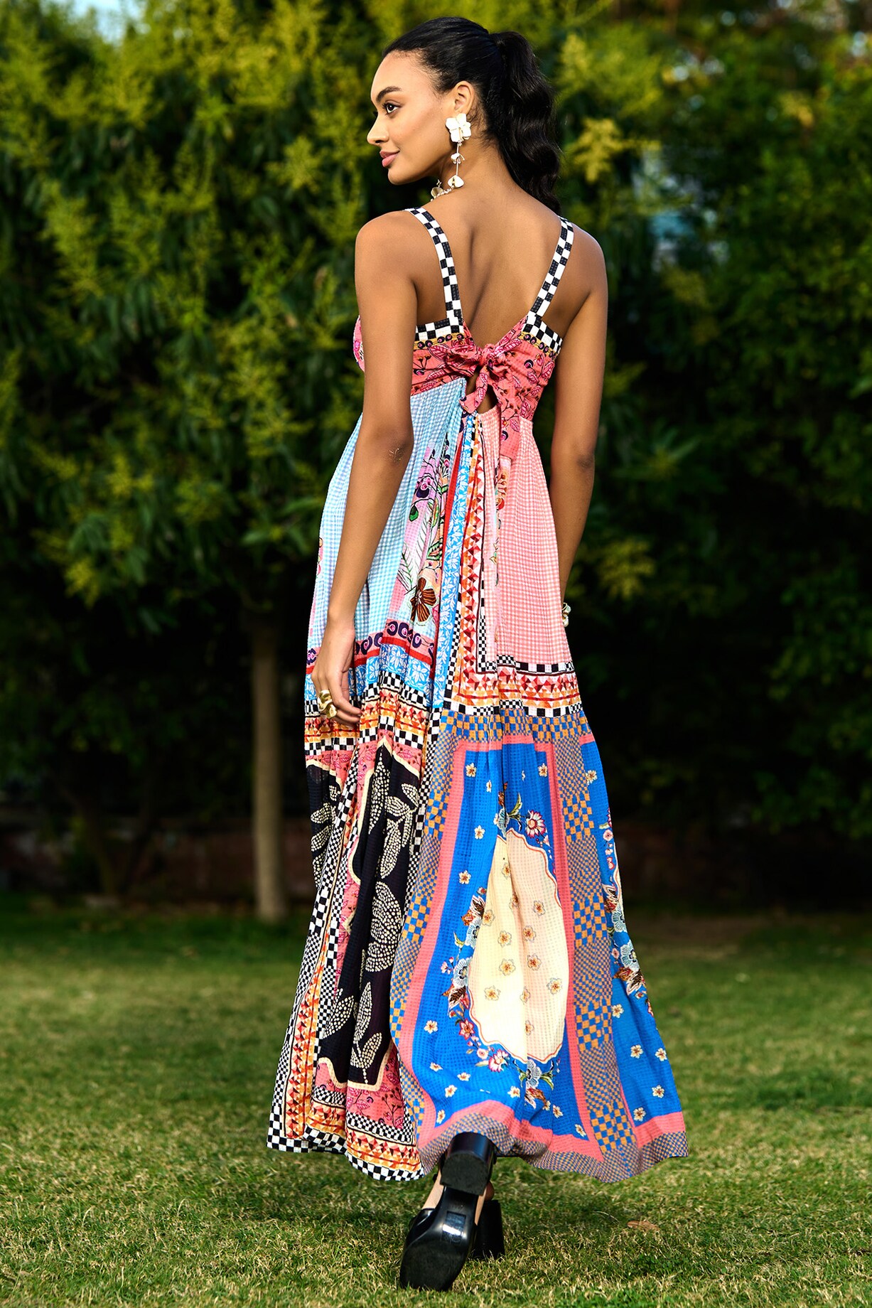Multi-Colored Checkish Voil Color Blocked Maxi Dress by Verb by Pallavi ...