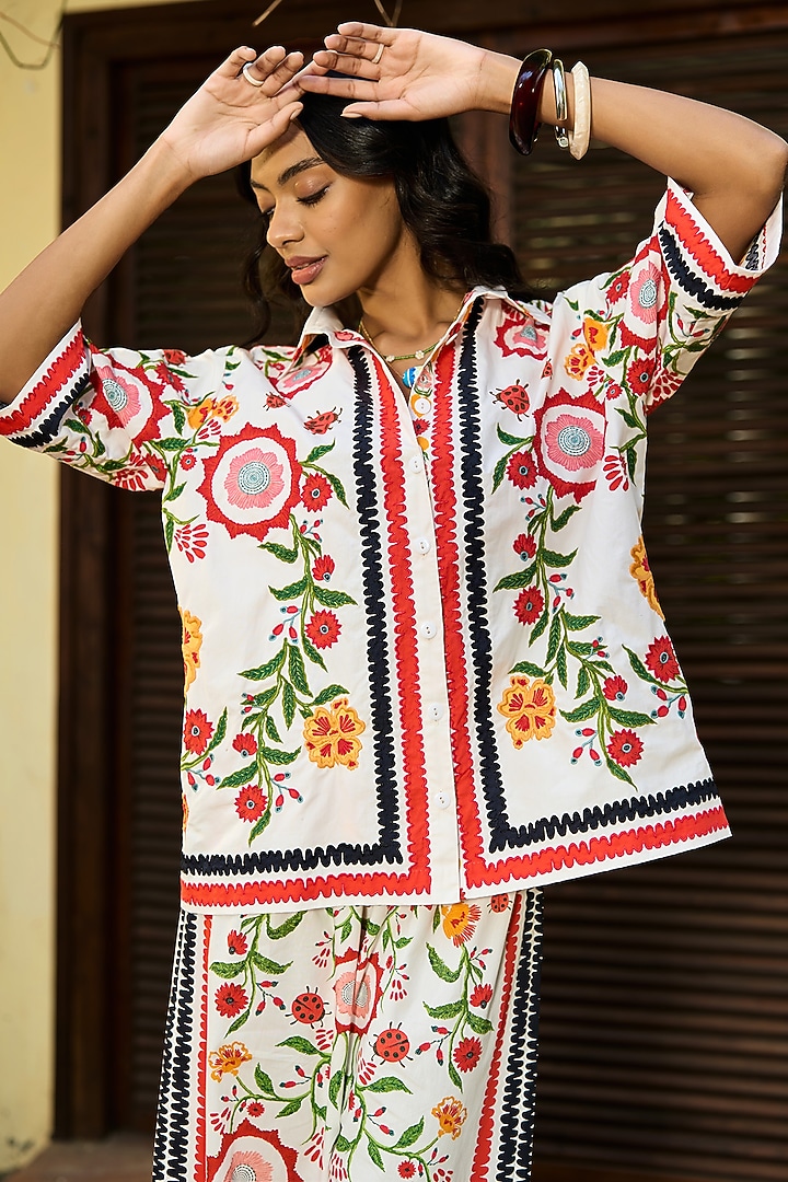 Ivory Cotton Embroidered Shirt by Verb by Pallavi Singhee at Pernia's Pop Up Shop