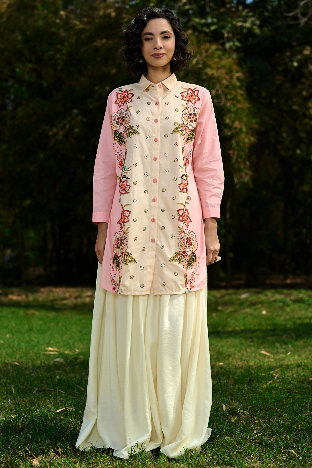 Pink & Cream Cotton Floral Printed Shirt by Verb by Pallavi Singhee at Pernia's Pop Up Shop