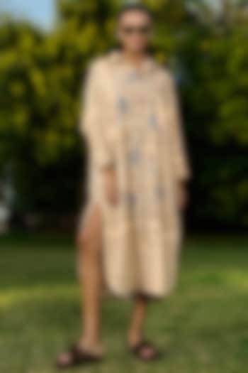 Beige Rayon Floral Printed Midi Summer Dress by Verb by Pallavi Singhee at Pernia's Pop Up Shop