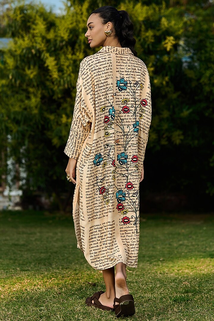Beige Rayon Floral Printed Midi Vacation Dress by Verb by Pallavi Singhee at Pernia's Pop Up Shop