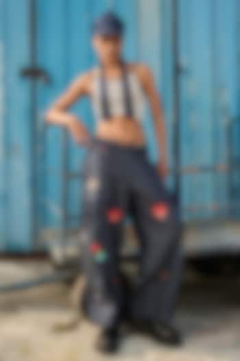 Dark Blue Chambray Cargo Pants by Verb by Pallavi Singhee at Pernia's Pop Up Shop