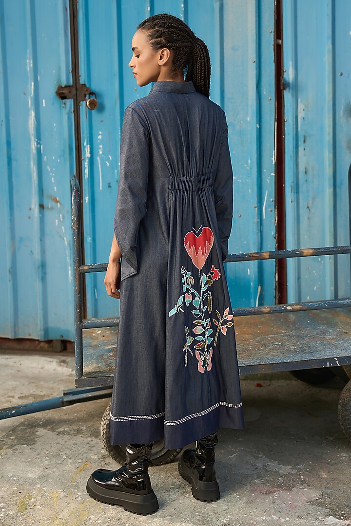 Denim Blue Chambray Ruched Midi Summer Shirt Dress by Verb by Pallavi Singhee at Pernia's Pop Up Shop