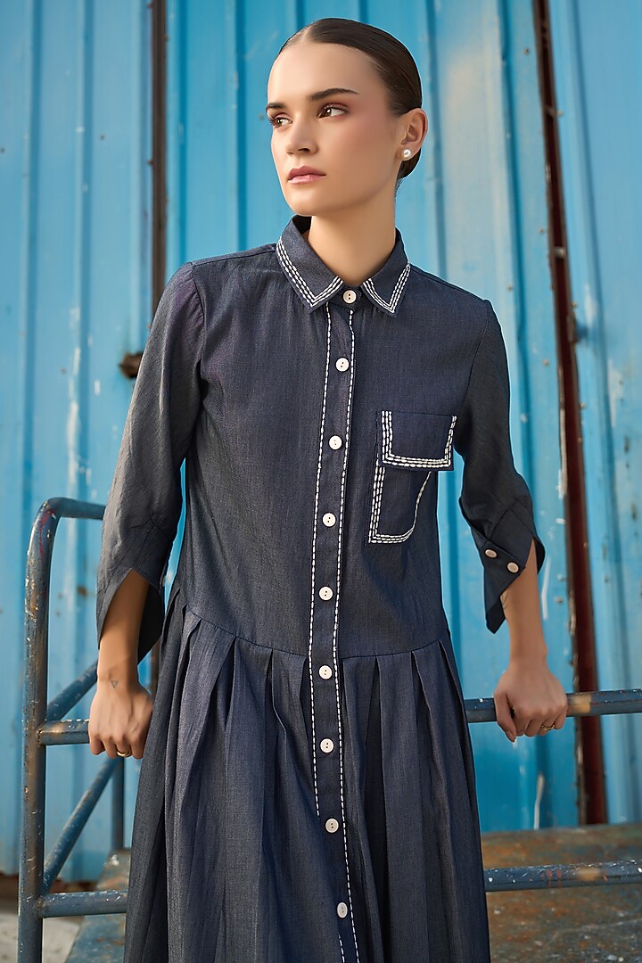 Denim Blue Chambray Button-Down Midi Summer Dress by Verb by Pallavi Singhee at Pernia's Pop Up Shop