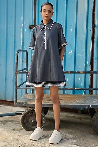 Denim Blue Chambray A-Line Mini Dress by Verb by Pallavi Singhee