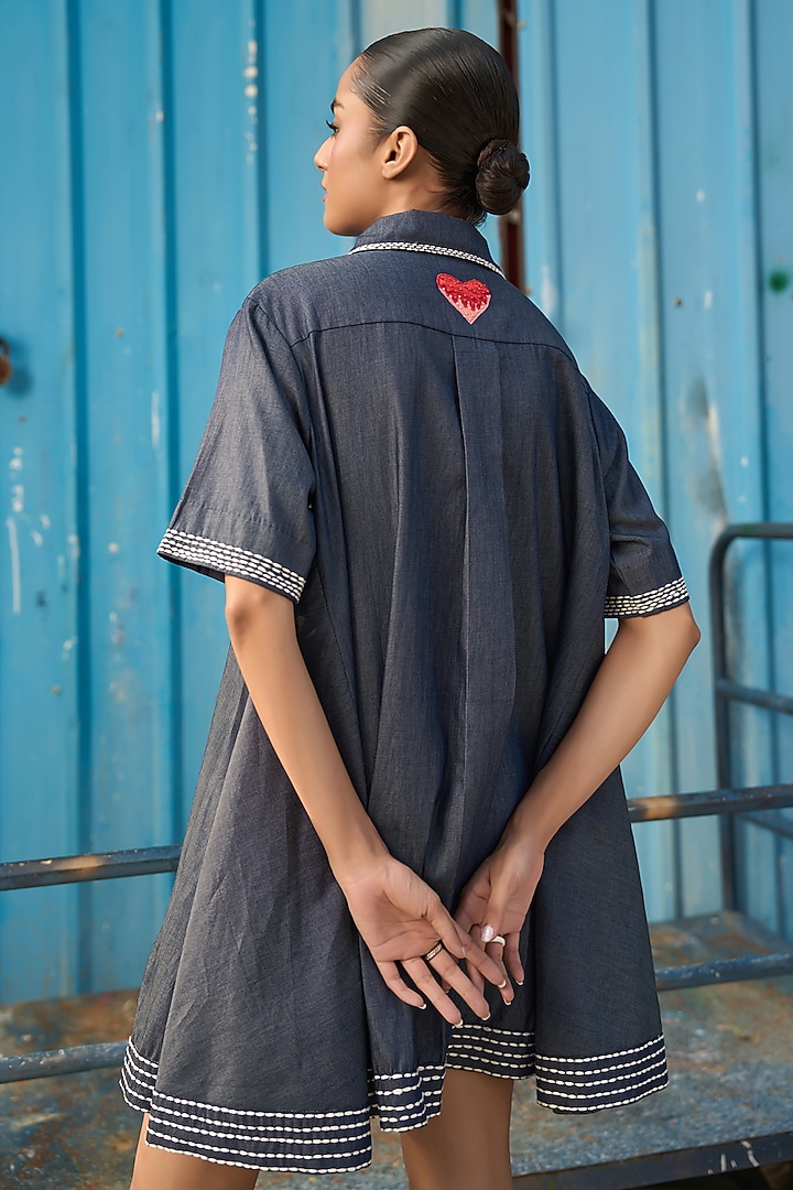Denim Blue Chambray A-Line Mini Summer Dress by Verb by Pallavi Singhee at Pernia's Pop Up Shop
