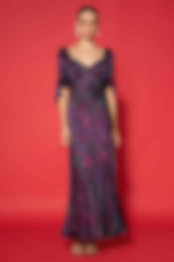 Purple Modal Satin Printed Gown by Verb by Pallavi Singhee at Pernia's Pop Up Shop