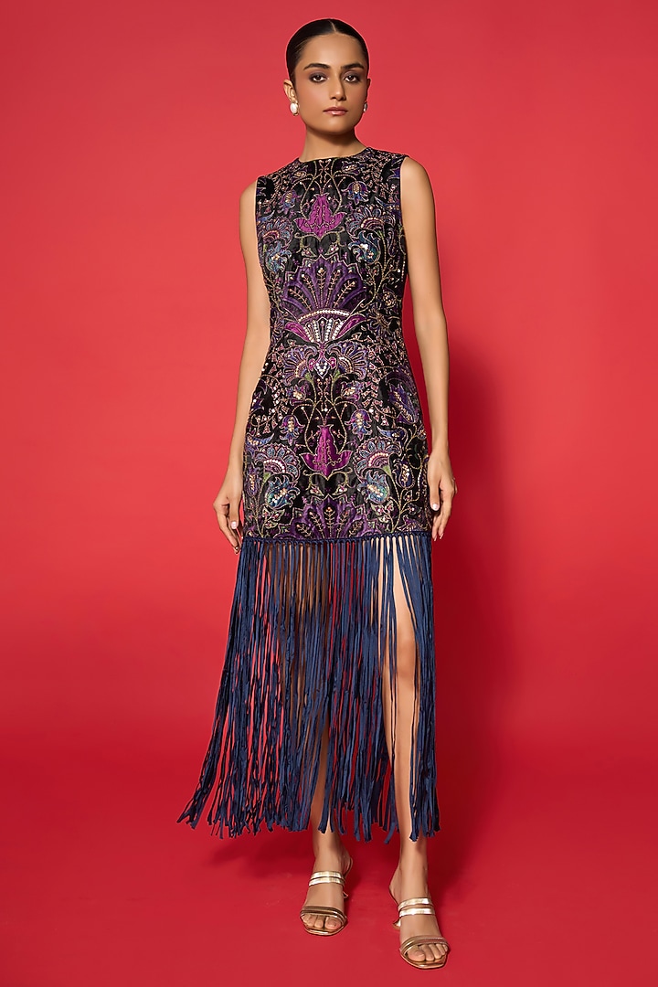 Purple Velvet Sequins Embellished Maxi Dress by Verb by Pallavi Singhee at Pernia's Pop Up Shop