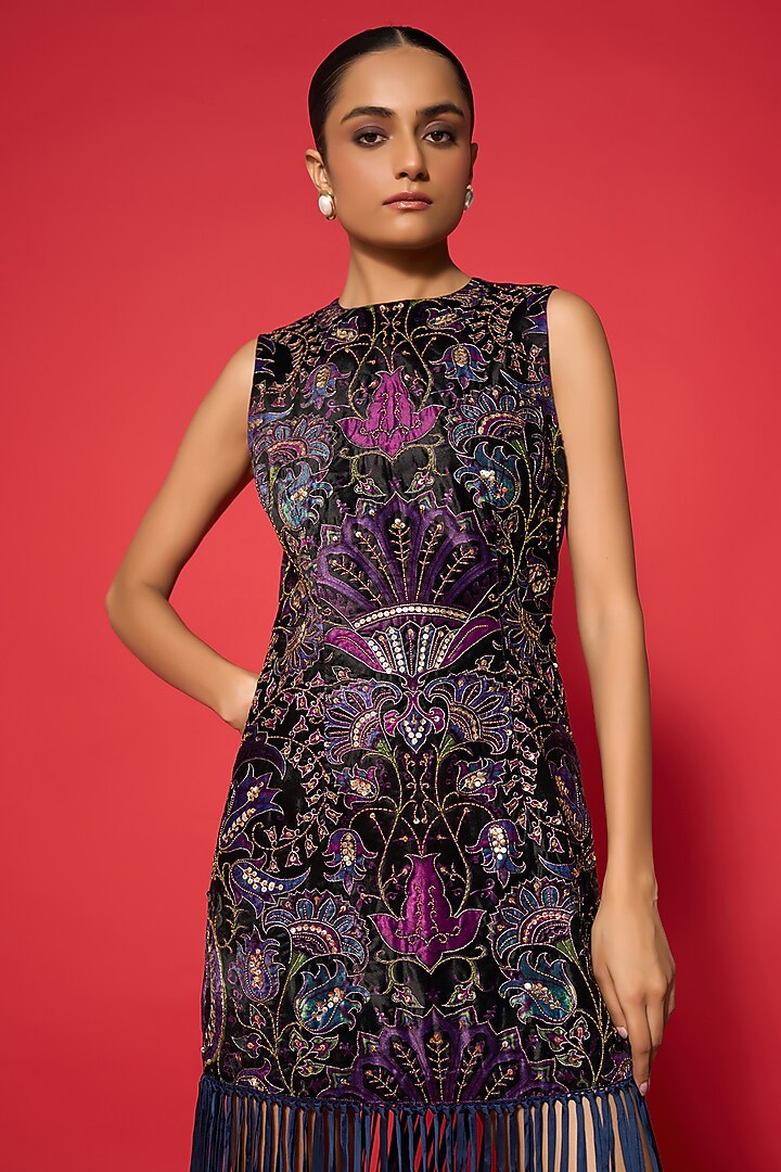 Purple Velvet Sequins Embellished Maxi Dress by Verb by Pallavi Singhee at Pernia's Pop Up Shop