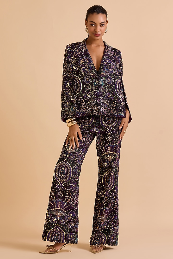 Purple Velvet Sequins Jacket Set by Verb by Pallavi Singhee at Pernia's Pop Up Shop