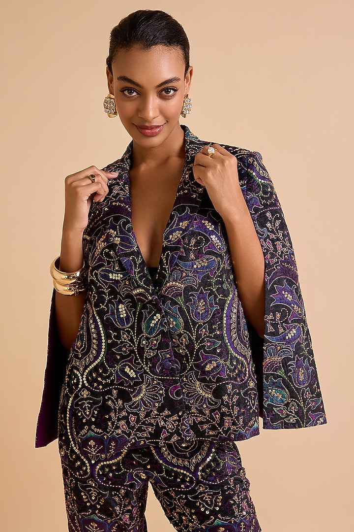 Purple Velvet Sequins Jacket  by Verb by Pallavi Singhee at Pernia's Pop Up Shop
