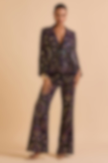 Purple Velvet Sequins Wide-Leg Pants by Verb by Pallavi Singhee at Pernia's Pop Up Shop