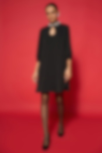 Black Mesh Twill Mini Shift Summer Dress by Verb by Pallavi Singhee at Pernia's Pop Up Shop