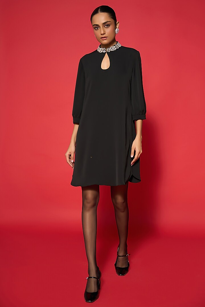 Black Mesh Twill Mini Shift Summer Dress by Verb by Pallavi Singhee at Pernia's Pop Up Shop