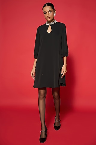 Black Mesh Twill Mini Shift Dress by Verb by Pallavi Singhee