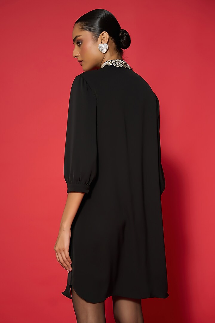 Black Mesh Twill Mini Shift Summer Dress by Verb by Pallavi Singhee at Pernia's Pop Up Shop