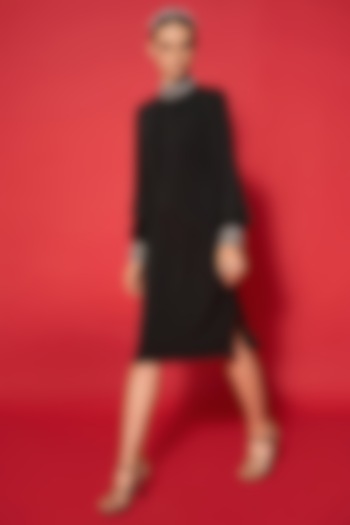 Black Mesh Twill Midi Shift Summer Dress by Verb by Pallavi Singhee at Pernia's Pop Up Shop