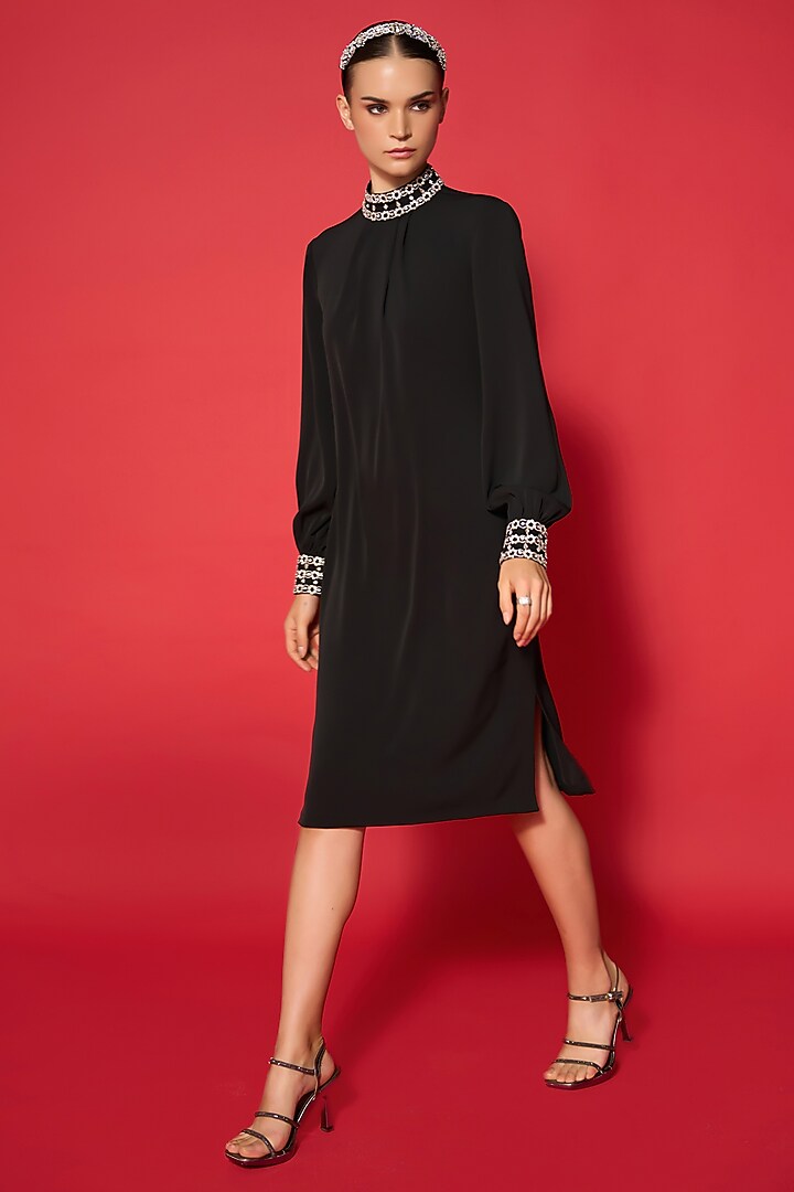 Black Mesh Twill Midi Shift Summer Dress by Verb by Pallavi Singhee at Pernia's Pop Up Shop