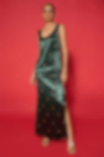 Emerald Green Lido Satin Hand Embroidered Skirt by Verb by Pallavi Singhee at Pernia's Pop Up Shop