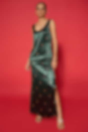 Emerald Green Lido Satin Hand Embroidered Skirt Set by Verb by Pallavi Singhee at Pernia's Pop Up Shop