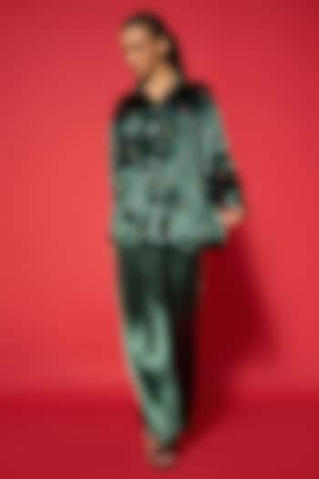 Emerald Green Lido Satin Embroidered Co-Ord Set by Verb by Pallavi Singhee at Pernia's Pop Up Shop