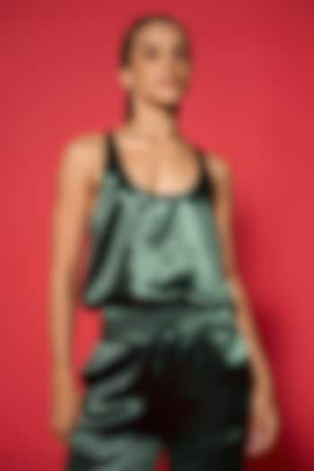 Emerald Green Lido Satin Blouse by Verb by Pallavi Singhee at Pernia's Pop Up Shop