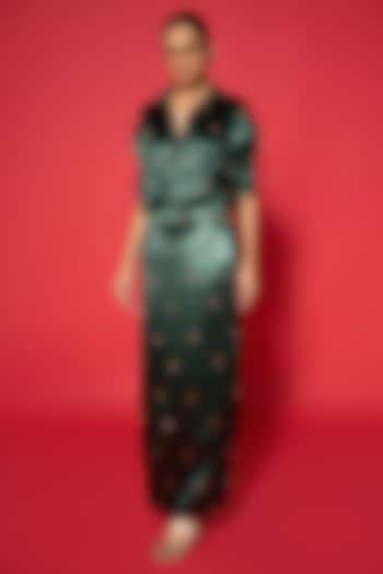 Emerald Green Lido Satin Embroidered Co-Ord Set by Verb by Pallavi Singhee at Pernia's Pop Up Shop