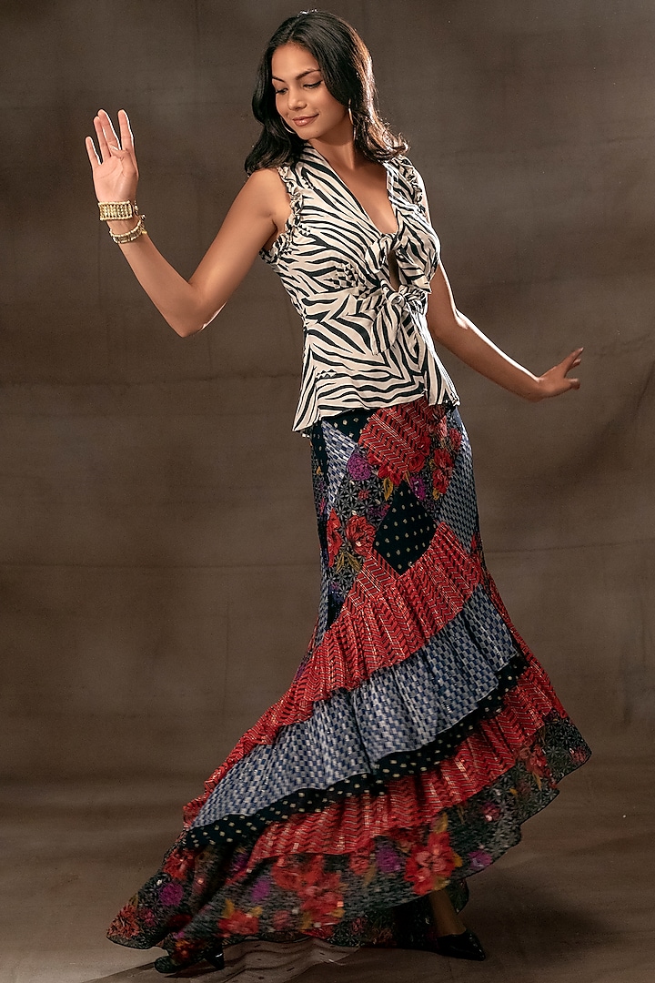 Multi-Colored Chiffon Printed Ruffled Skirt by Verb by Pallavi Singhee