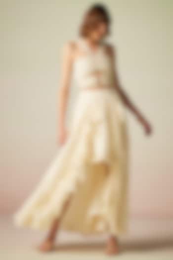 Ivory Viscose Asymmetrical Skirt Set by Verb by Pallavi Singhee at Pernia's Pop Up Shop