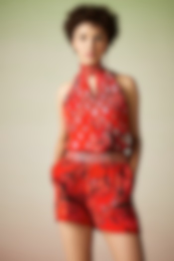 Red Viscose Lurex Georgette Printed Co-Ord Set by Verb by Pallavi Singhee at Pernia's Pop Up Shop