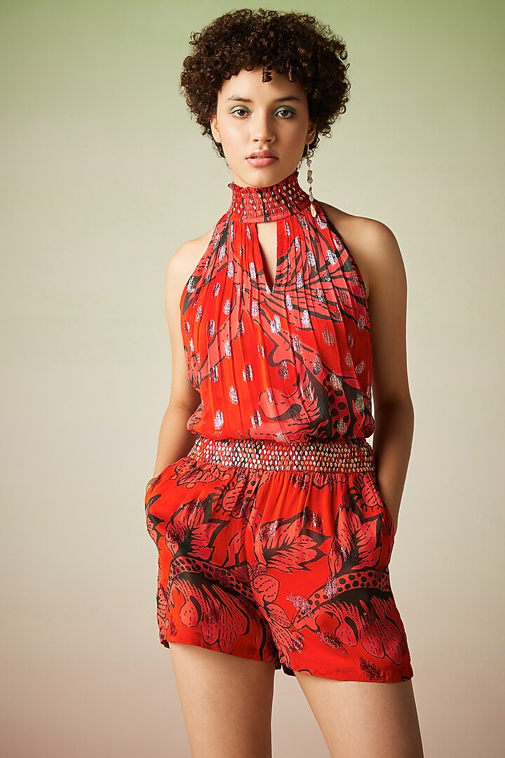 Red Viscose Lurex Georgette Printed Co-Ord Set by Verb by Pallavi Singhee at Pernia's Pop Up Shop