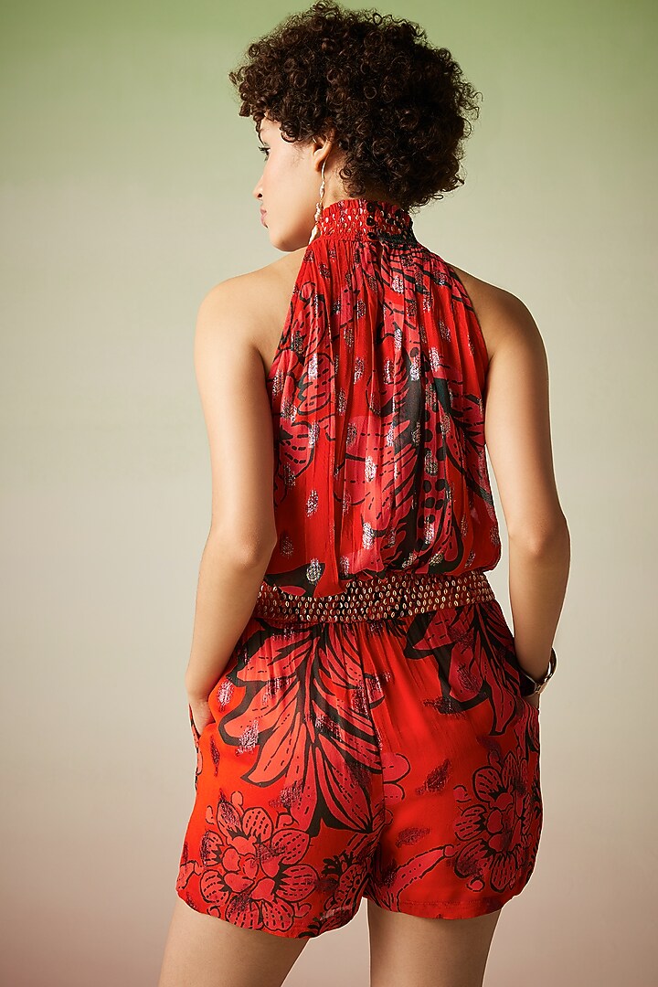 Red Viscose Lurex Georgette Printed Co-Ord Set by Verb by Pallavi Singhee at Pernia's Pop Up Shop