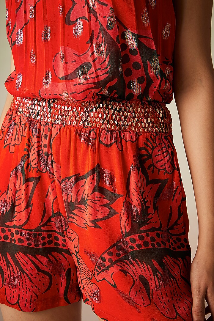 Red Viscose Lurex Georgette Printed Co-Ord Set by Verb by Pallavi Singhee at Pernia's Pop Up Shop