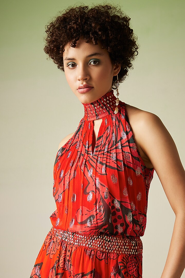 Red Viscose Lurex Georgette Printed Co-Ord Set by Verb by Pallavi Singhee at Pernia's Pop Up Shop