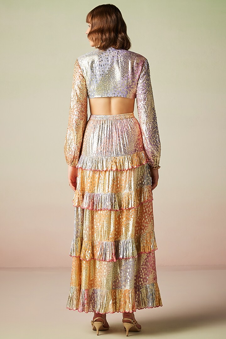 Multi-Colored Viscose Lurex Georgette Ombre Printed Skirt Set by Verb by Pallavi Singhee at Pernia's Pop Up Shop