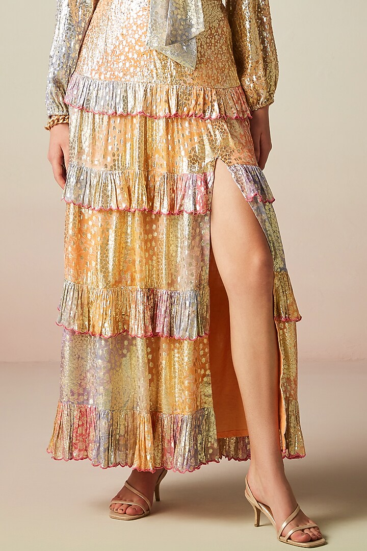 Multi-Colored Viscose Lurex Georgette Ombre Printed Skirt Set by Verb by Pallavi Singhee at Pernia's Pop Up Shop