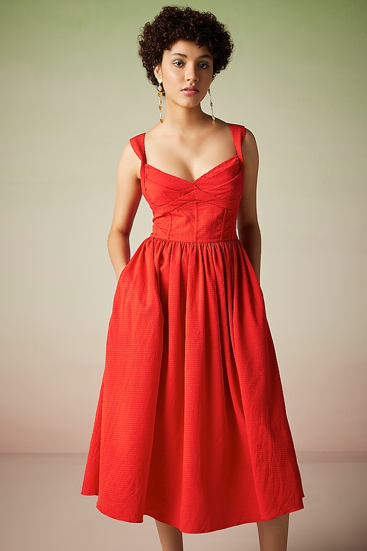 Red Polyester Maxi Dress by Verb by Pallavi Singhee