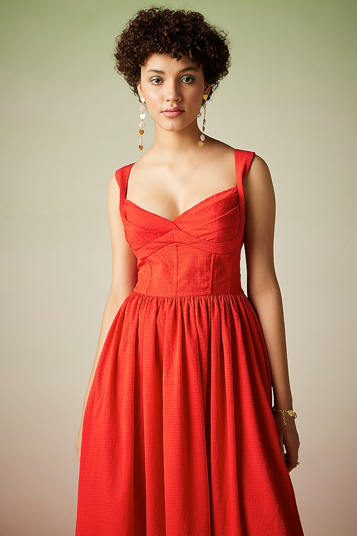 Red Polyester Maxi Summer Dress by Verb by Pallavi Singhee at Pernia's Pop Up Shop