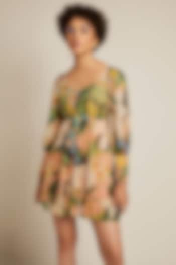 Multi-Colored Viscose Lurex Georgette Printed Mini Dress by Verb by Pallavi Singhee