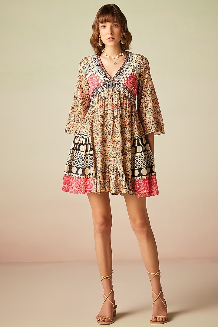 Multi-Colored Cotton Voile Printed Mini Dress by Verb by Pallavi Singhee