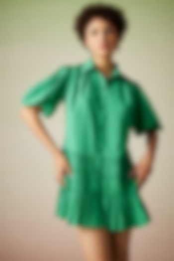 Green Polyester Summer Shirt Dress by Verb by Pallavi Singhee at Pernia's Pop Up Shop
