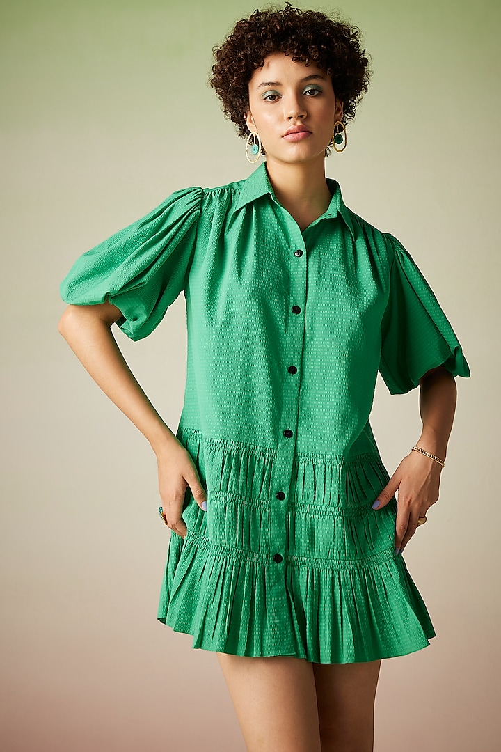 Green Polyester Shirt Dress by Verb by Pallavi Singhee