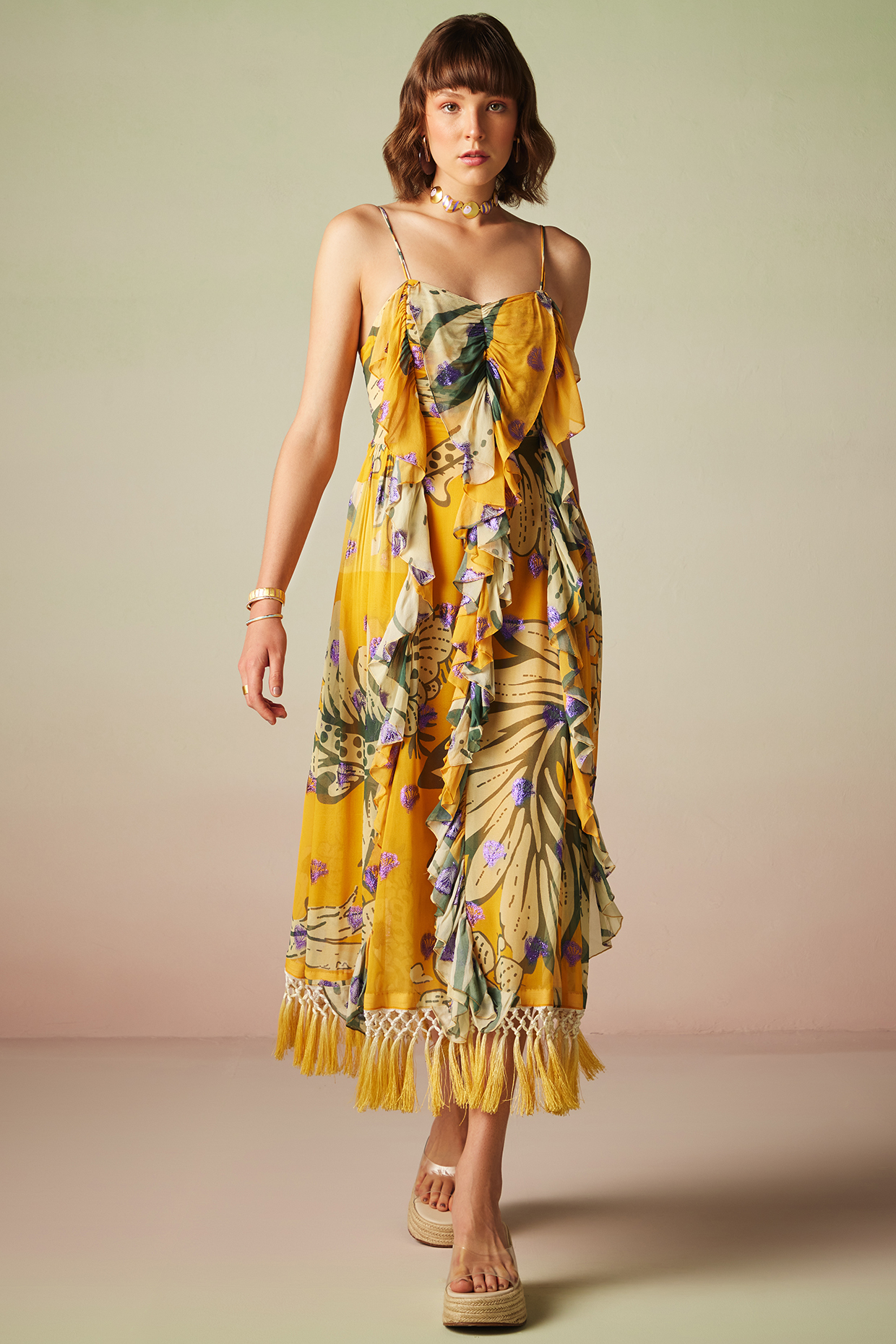 Multi-Colored Viscose Lurex Georgette Printed Spaghetti Summer Dress by Verb by Pallavi Singhee at Pernia's Pop Up Shop
