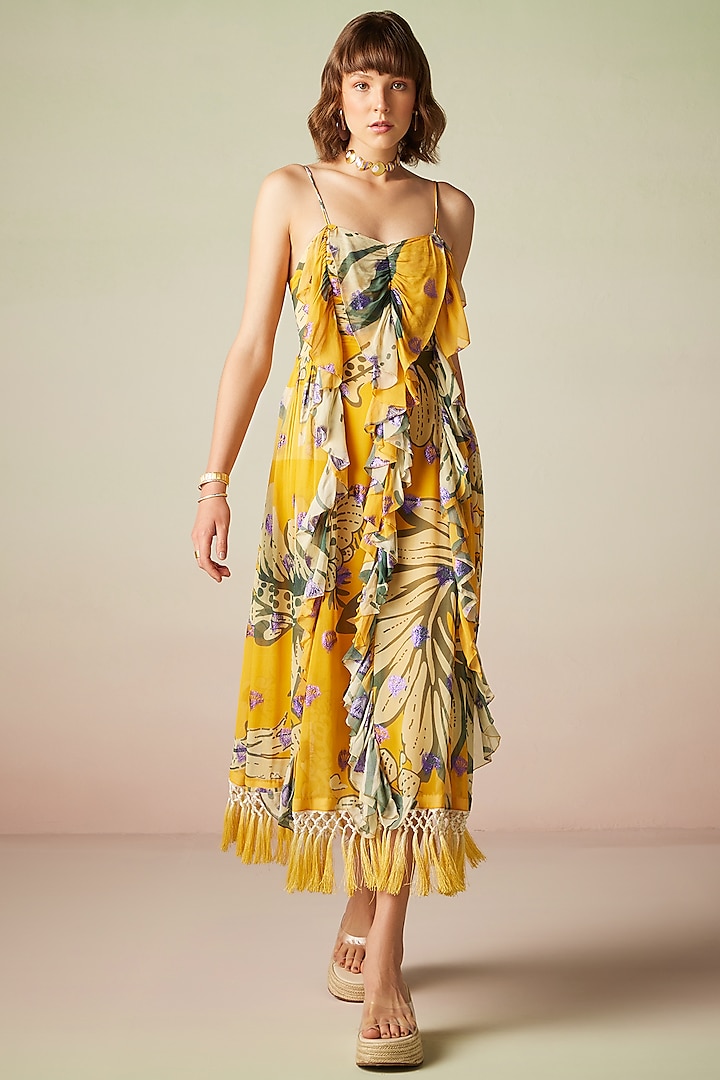 Multi-Colored Viscose Lurex Georgette Printed Spaghetti Summer Dress by Verb by Pallavi Singhee at Pernia's Pop Up Shop