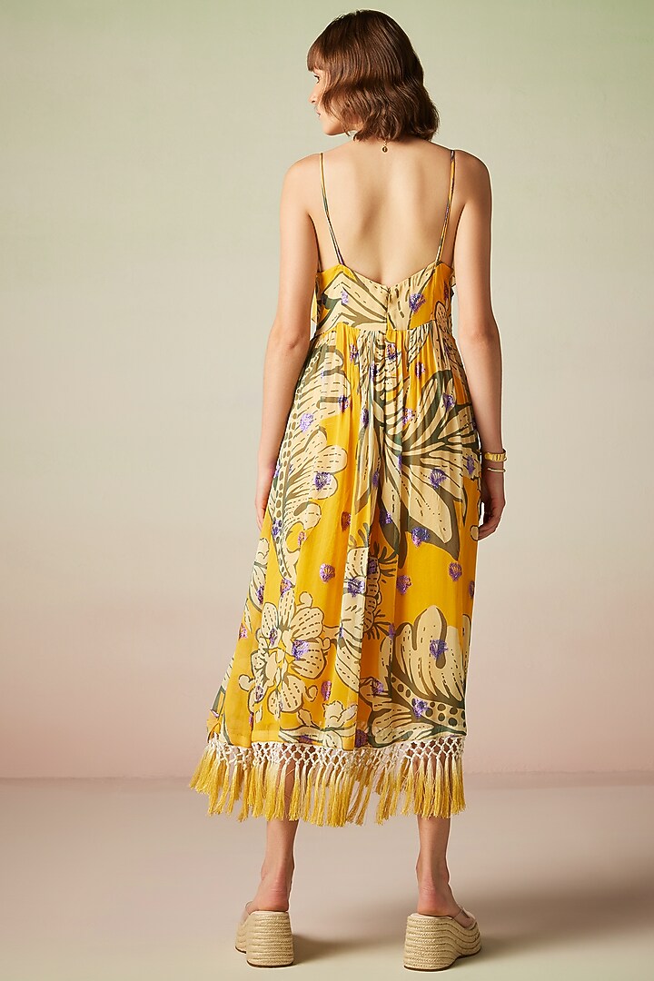 Multi-Colored Viscose Lurex Georgette Printed Spaghetti Summer Dress by Verb by Pallavi Singhee at Pernia's Pop Up Shop