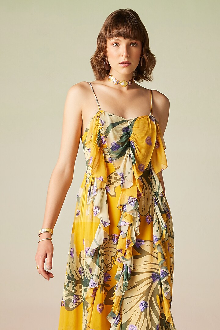 Multi-Colored Viscose Lurex Georgette Printed Spaghetti Summer Dress by Verb by Pallavi Singhee at Pernia's Pop Up Shop