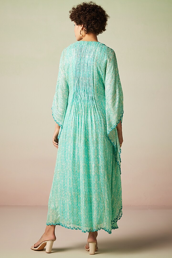 Green Viscose Lurex Georgette Printed Kaftan Summer Dress by Verb by Pallavi Singhee at Pernia's Pop Up Shop