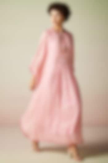 Pink Viscose Lurex Georgette Printed Kaftan Dress by Verb by Pallavi Singhee